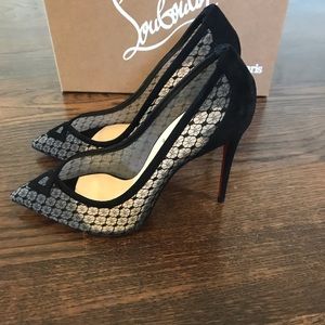 Christian Louboutin Mesh Lace and Suede Pumps
